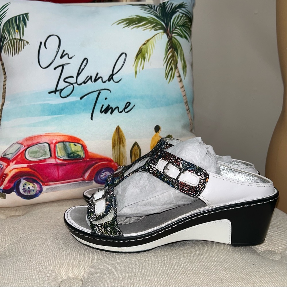 Alegria Lar-391 Black / White Multi Leather Wedge Sandals Size 40
